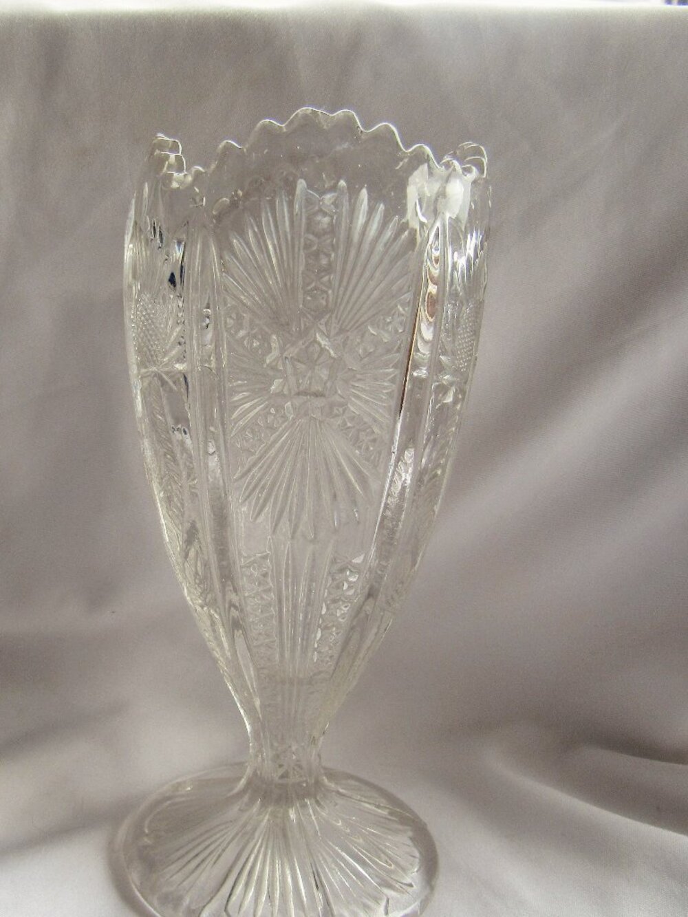 EAPG Paneled Thistle Posy Vase, Thistle and Starburst Design          S529